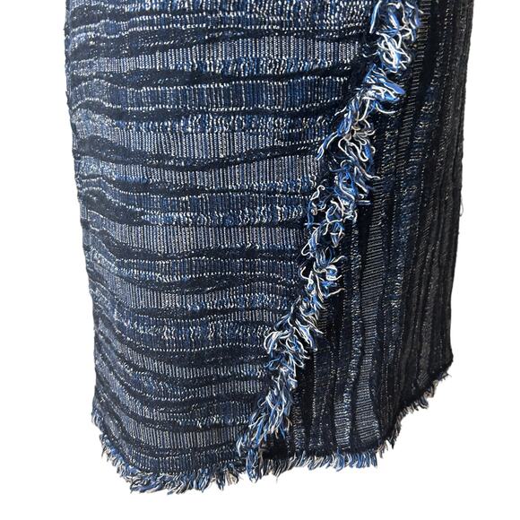 Rebecca Taylor Blue Tweed and Denim Sleeveless Shift Dress Fringe Womens Size 4 - Picture 4 of 8